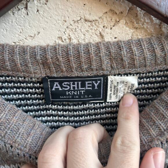 Vintage Geometric Knit Leather Sweater Size XL - Picture 3 of 4